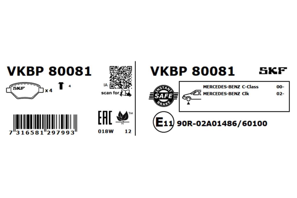 Jogo de 4 pastilhas de travão SKF ref. VKBP 80081
